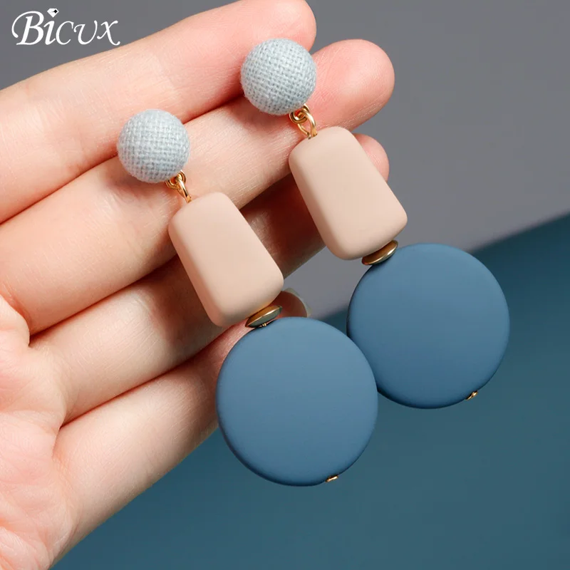 Женские Висячие серьги BICUX корейские геометрические из голубого акрила в