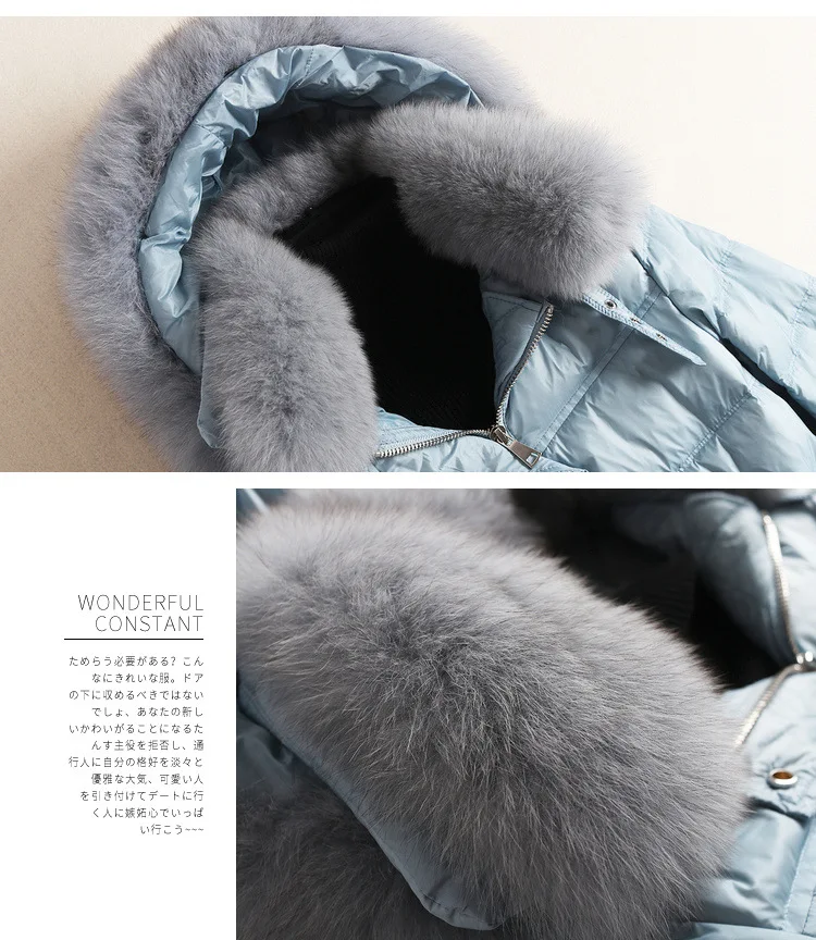 High Quality White Duck Down Coat Fashion Natural Fox Fur collar Hooded Long Down coat Warm Parkas Winter Down jacket women