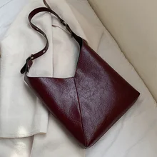 Solid Color Vintage Leather Bucket Bags For Women Shoulder Crossbody Messenger Bag Female Small Handbags and Purses