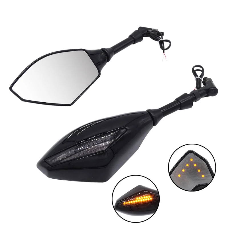 

2 Pcs Universal Motorcycle Side Mirrors LED Turn Lights Turn Signal Indicator Rearview Mirror For Honda Suzuki Kawasaki