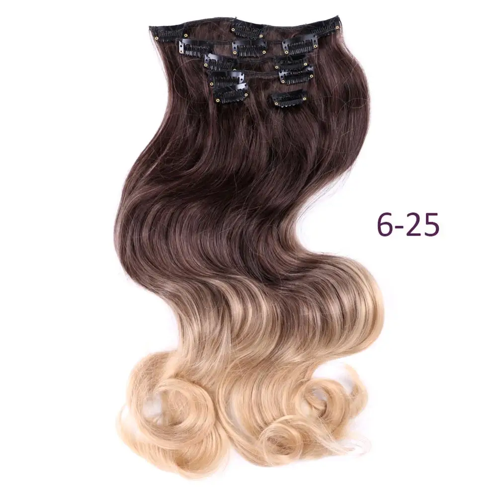 12 Clips In Hair Extension Body Wave 22" Hair Extension Clip For Women Synthetic Hair Extensions 1B Brown Ombre Color