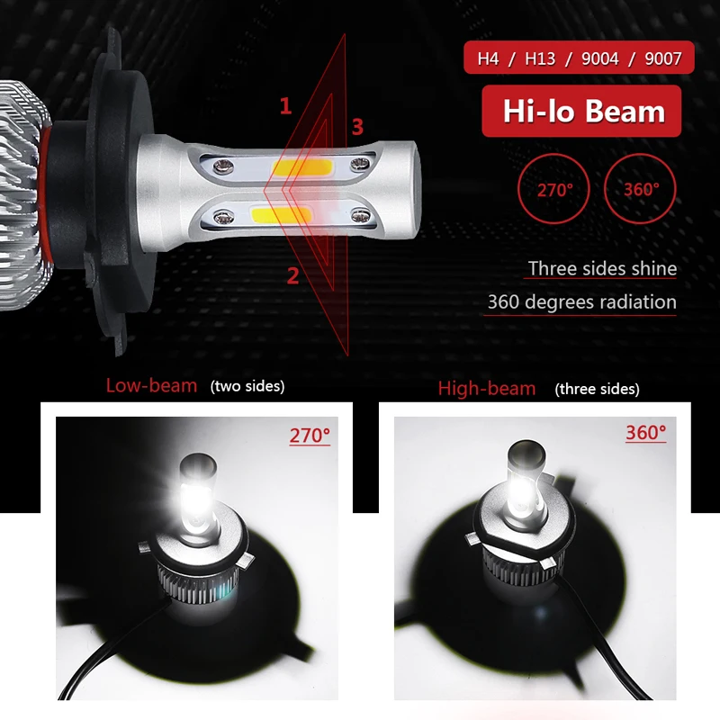 CARCTR H7 светодиодный H11 H1 H3 9005 9006 COB чип Автомобильный светильник H4 72 Вт 8000LM 6000 К Авто