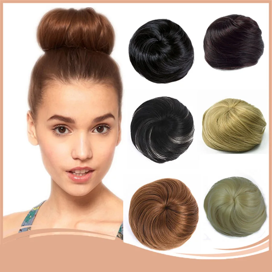 

Girls Brown Blonde Bun Chignon Synthetic Chignon For White Hairpieces Roller Donut High Temperature Fiber for Women Headwear