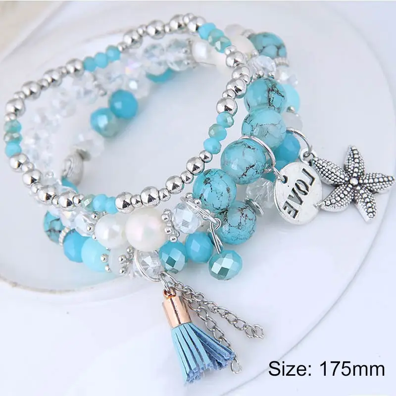 Fashion Design 1-3 pcs/set Multilayer Crystal Beads starfish Tassel Bracelets& Bangles Pulseras Mujer Jewelry for Women Gift