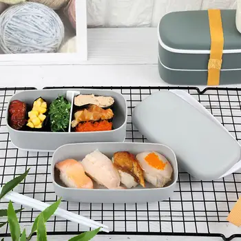 

2 Layers Bento Box Microwave Oven Food Storage Container Student Lunch Box with Chopsticks For School Picnics Lunchbox