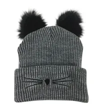 Зимние женские шапки с кошачьими ушками, шерстяная шапка, милые шапки с кошачьими ушками, вязаная шапка, модные теплые шапки с наушниками Skullies Gorros Bonnet