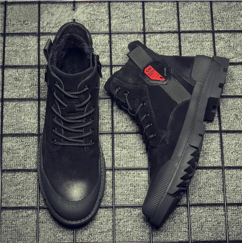 Мужские кроссовки зимняя обувь из натуральной кожи на шнуровке с круглым носком