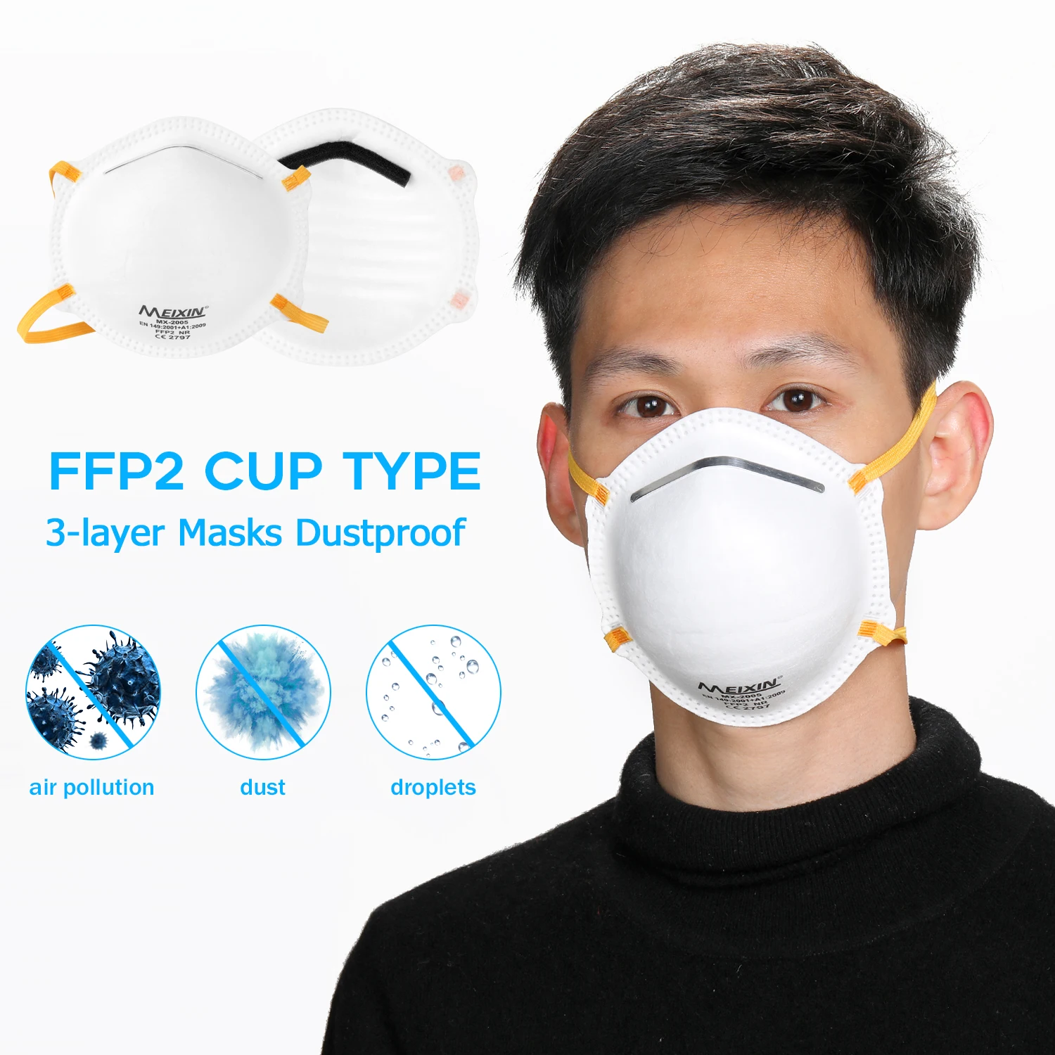 

20PCS/40PCS FFP2 Cup Type N95 3-layer Civilian Masks Breathable Face Mask Respirator Non-woven Mask N95/KF94=FFP2 In Stock