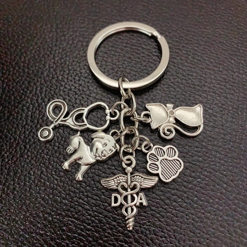 LLavero de veterinario, estetoscopio de color plateado, animal, animal, perro, gato, enfermera, regalo de joyería veterinaria, 1 par