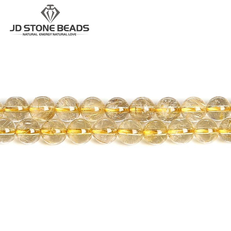 Натуральный Золотой рутиловый кварц Высокое качество энергетический кристалл для волос желтый круглый драгоценный камень 6 8 10 мм Diy Шарм бусины для изготовления ювелирных изделий