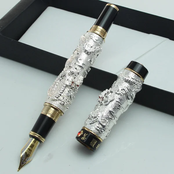 JINHAO, золотистая, серебряная, коричневая перьевая ручка "Два дракона, играющие с жемчужиной", резная, без подарочной коробки