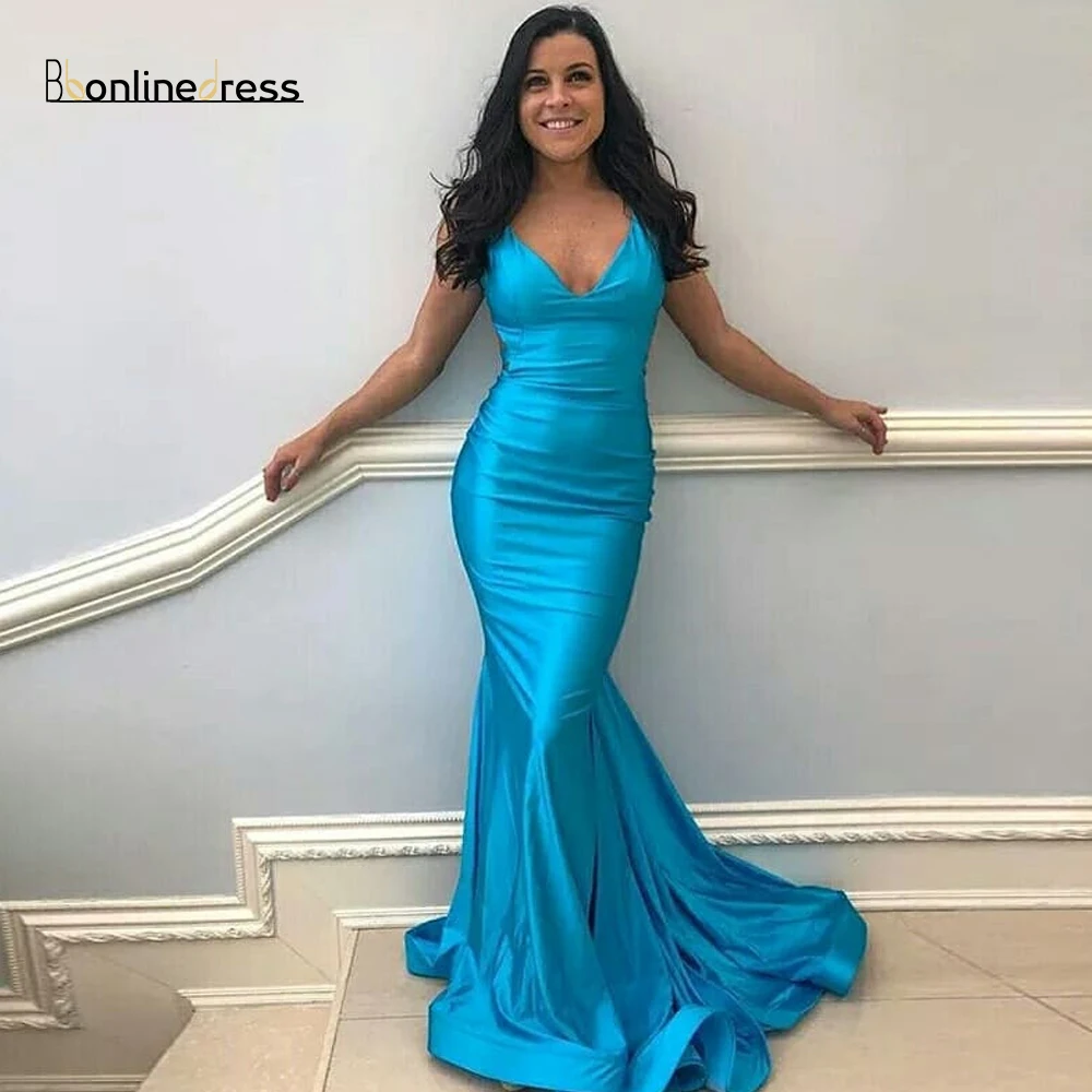 

New Listing Sexy Mermaid Prom Dress V-Neck Sleeveless Party Dress Long Backless Floor Length Prom Dresses Formal Gowns