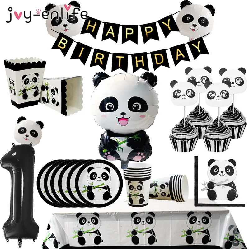 Good Deal Juego de vajilla desechable para niños, decoraciones para fiesta de cumpleaños con tema de Panda de dibujos animados, plato, servilletas, vasos, globos, suministros para fiesta de Baby Shower gzLAN1XL