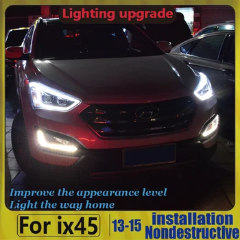 

2013 2014 Year For Hyundai New Santa Fe ix45 LED Strip Head Light With Bi Xenon Projector Lens Front Lights
