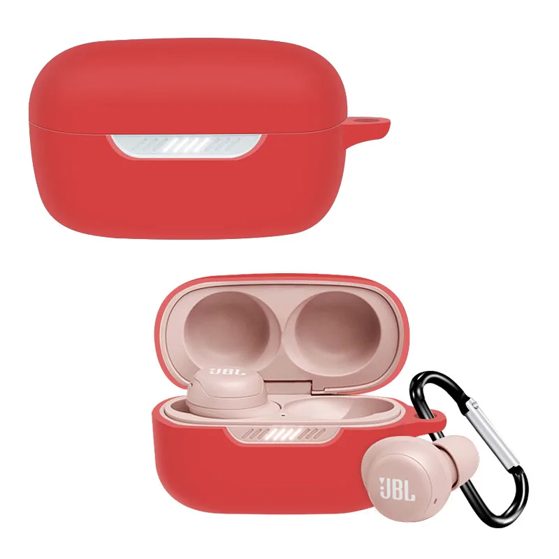 For JBL Live Flex Bluetooth Earphone Anti-drop Case Silicone Protective  Cover with Anti-lost Buckle - Red Wholesale