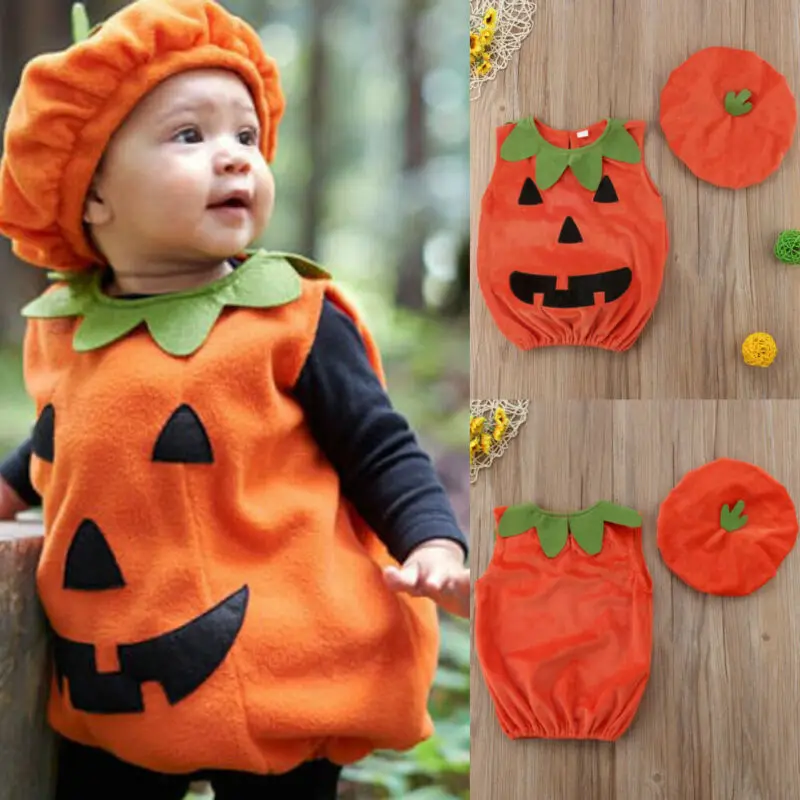 Newborn Baby Boy Girl Halloween Pumpkin Romper jumpsuit 2Pcs Outfits Fancy Costume Children Clothes