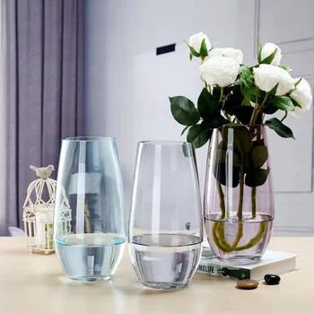 

European Style Colorful Glass Transparent Vases Living Room Table Decoration Home Garden Hydroponics Bottle Dried Flower Vase