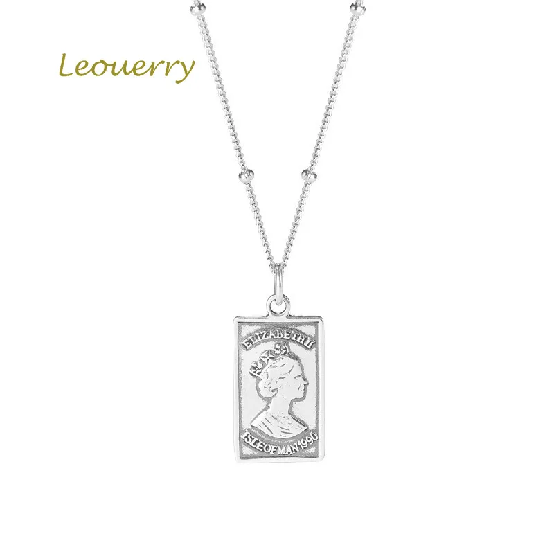 Leouerry, 925 пробы, серебро, британская королева, квадратная подвеска, ожерелье,, Ретро стиль, темперамент, цепочка из бисера для женщин, ювелирное изделие