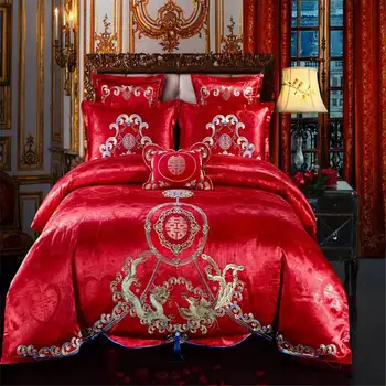 

Luxury comforter bedding sets for wedding couple Bedding Suit with Golden pattern Queen Dragon and phoenix of Bedclothes