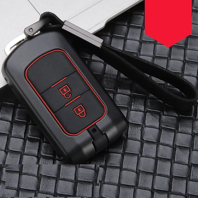 2button blackred Углеродное волокно сплав+ силиконовый автомобильный корпус умного ключа Крышка для Mitsubishi Outlander, Lancer 10 Pajero Sport EX ASX Colt Grandis L200 - Название цвета: 2button blackred