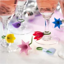 Etiqueta de silicona de 6 piezas, marcador de copa de vino de flores, herramientas de reconocimiento de copa de vidrio para fiesta, al azar