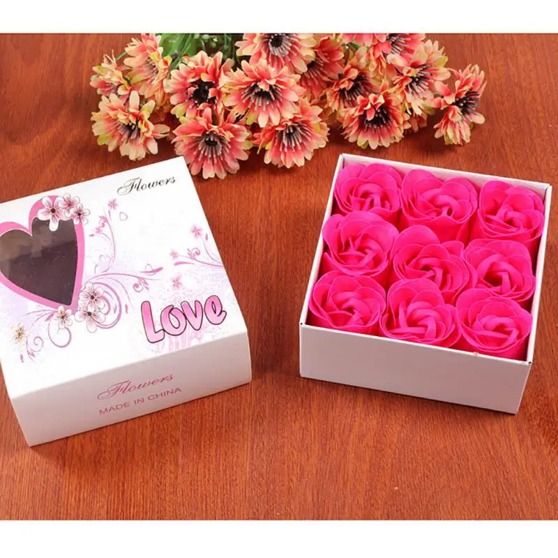 Искусственный ароматизированный букет лепестков розы, Подарочная коробка для ванны, мыло для тела, подарок для свадебной вечеринки, 9 шт