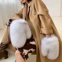 

Women Winter Thick Warm Real Fox Fur Gloves Fashion Lady Fur Hanging Rope Mittens S2422