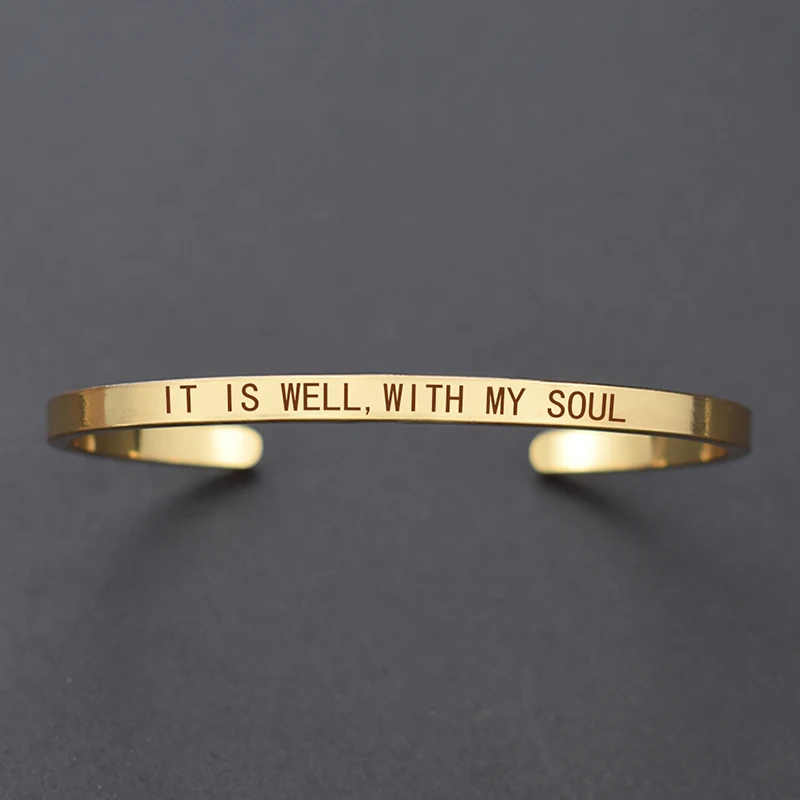 Это хорошо с моей душой Библейский стих Выгравированная манжета браслет для мужчин и женщин Модный медный браслет вдохновляющие цитаты подарки - Окраска металла: gold