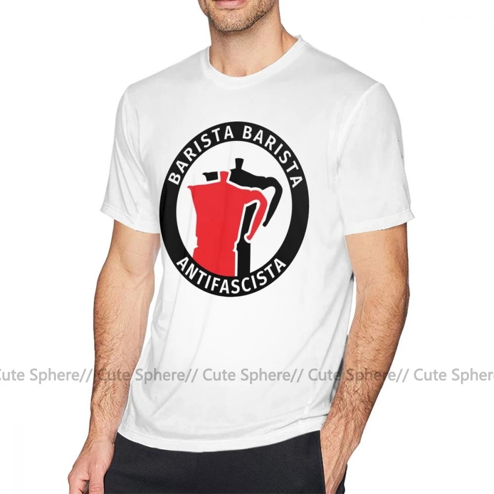 Футболка Antifa, футболка Barista Antifascista, 100 хлопок, футболка с коротким рукавом, милая Классическая футболка с принтом - Цвет: White