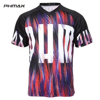 

PHMAX Quick-Dry Short Sleeves Downhill Jerseys Men Summer Breathable MTB Bike DH Shirt 100% Polyester Cycling Jerseys Motocross