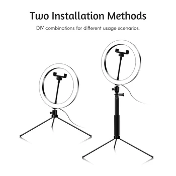 

10 Inch Ring Light 3200K-5600K 12W Photographic Light Ring lamp with Selfie Stick Tabletop Tripod for Making-up Camera Phone
