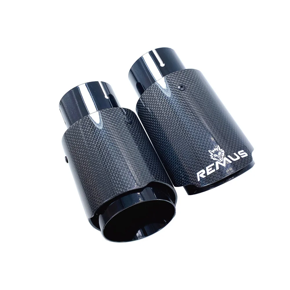 Car Universal Modiflcation Stainless Steel Single Exhaust Pipe Full Carbon Remus Glossy Black Cover Muffler Tip For Any Car