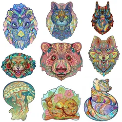 Quebra cabeças de madeira para crianças, animais fofos, cão, gato, brinquedos educativos, adultos, jogos, personalizado, diy, artesanato, presente
