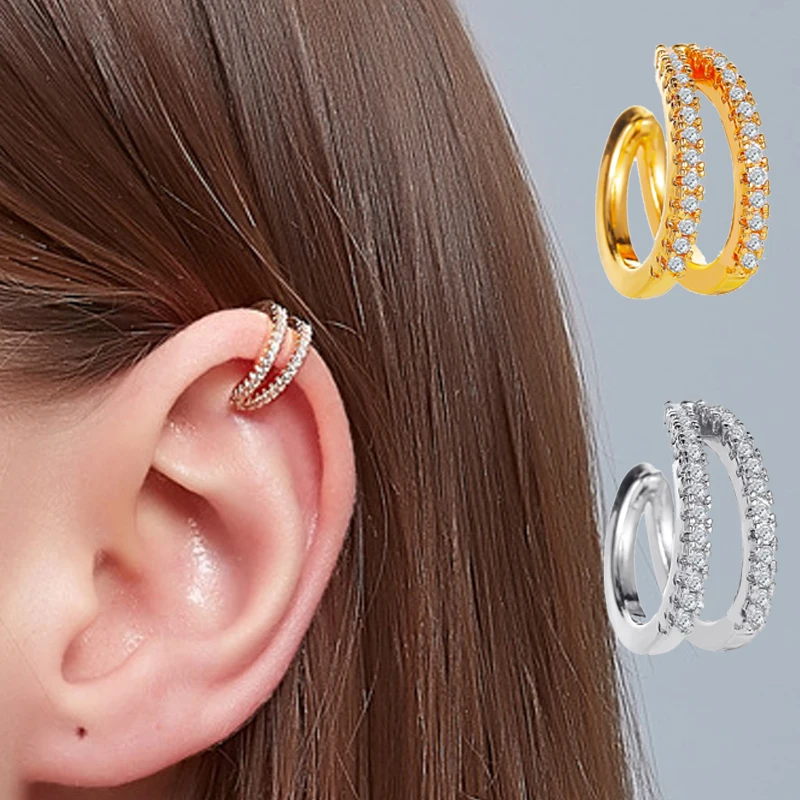 1 PCS Simple C-shaped Cute Geometric Crystal Ear Cuff Non Pierced Clip Earring Trendy Punk Small Gold Color Open Circle Earrings