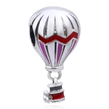 

New 925 Sterling Silver Charm Pink And Red Enamel Air Balloon With Hearts Pendant Beads Fit Pandora Bracelet Bangle Diy Jewelry