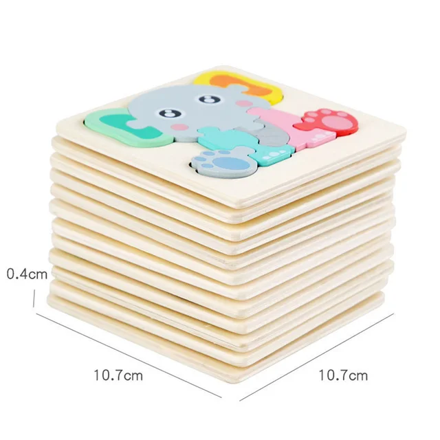 11CM Colorful Wood 3D Puzzles Cartoon Animals Kids Cognitive Jigsaw Puzzle Wooden Toys for Children Baby Educational Toy Games 6