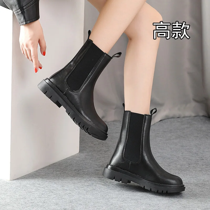 Martin boots women's autumn single lining medium sleeve heavy soled ChElSEY boots chimney boots short boots