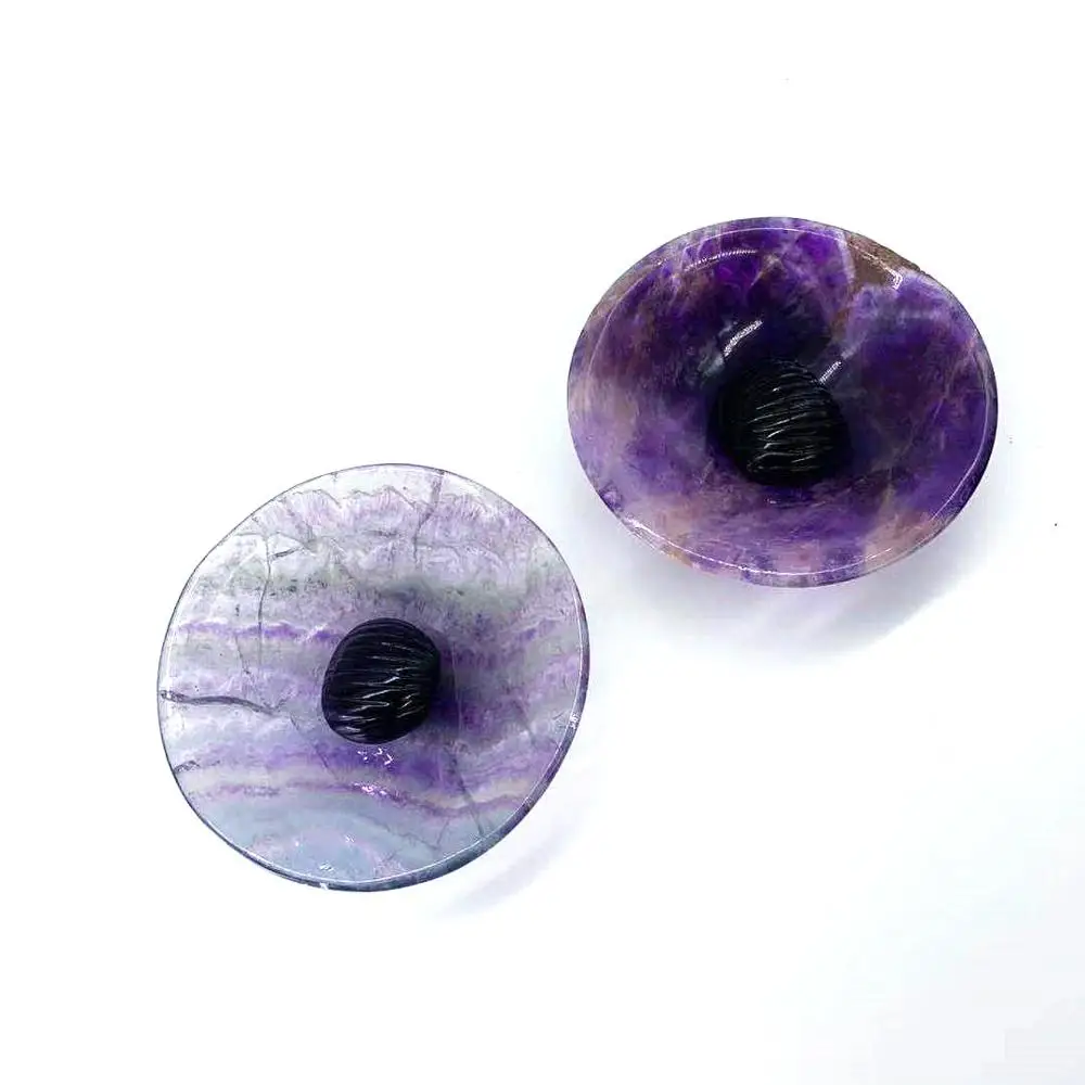 

Hand carved natural rainbow fluorite crystal bowl amethyst crystal craft bowl for decoration