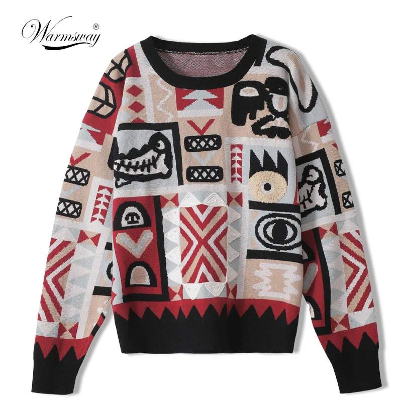 

Oversize Women Sweater Fall Winter Fashion Cartoon Knit Pullover O-Neck Thick Warm Long Sleeve Female Harajuku Japan Style C-329