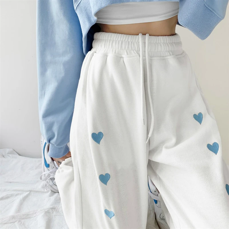 Women Casual Loose Heart Print Streetwear Sweatpants Femme High Waist Harajuku Trousers Wide Leg Sport Jogger Harem Pants