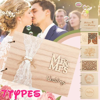 

Multi-style Rustic Sweet Wood Wedding Guestbook Album, Decroation Wooden Book Guest Book Wedding Guests Autograph Book