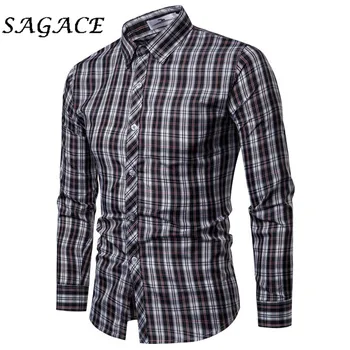 

SAGACE Clothes Business men shirts long sleeve vintage blouse men plaid print shirts 2019 Autumn tops plus size men casual top