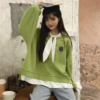 

Harajuku Oversized Pullover fake two pieces Hoodies Kawaii Korean Women Sweatshirt Gift Students Jumpers Ladies Casual Tops
