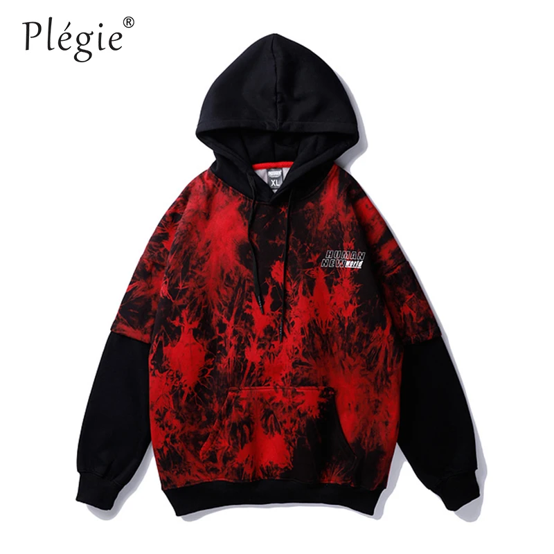 red hoodies Plegie/мужские топы с капюшоном из флиса с принтом «Tie Dye», хипстерский Повседневный пуловер с капюшоном, уличная Мужская толстовка в стиле хип-хоп, большие размеры, цветные свитшоты - Цвет: red hoodies
