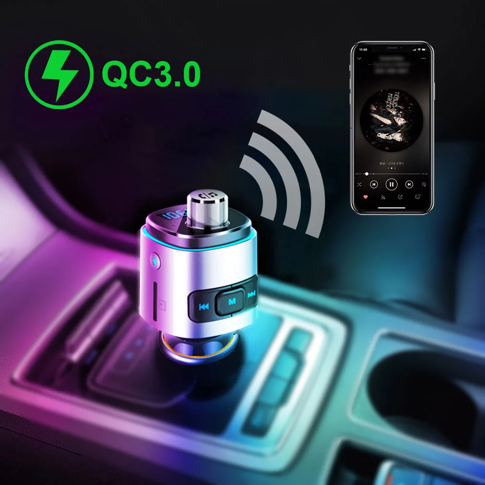

Car Bluetooth 5.0 MP3 Player FM Transmitter Audio Handsfree Car Kit Car Audio MP3 Player with QC3.0 Quick Dual USB Car Charger