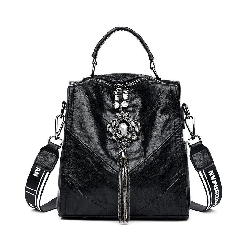 Модный рюкзак с кисточками, женский рюкзак для путешествий, Роскошный дизайнерский рюкзак для девочек, mochila feminina, многофункциональный рюкзак, Sac a Dos - Цвет: Black