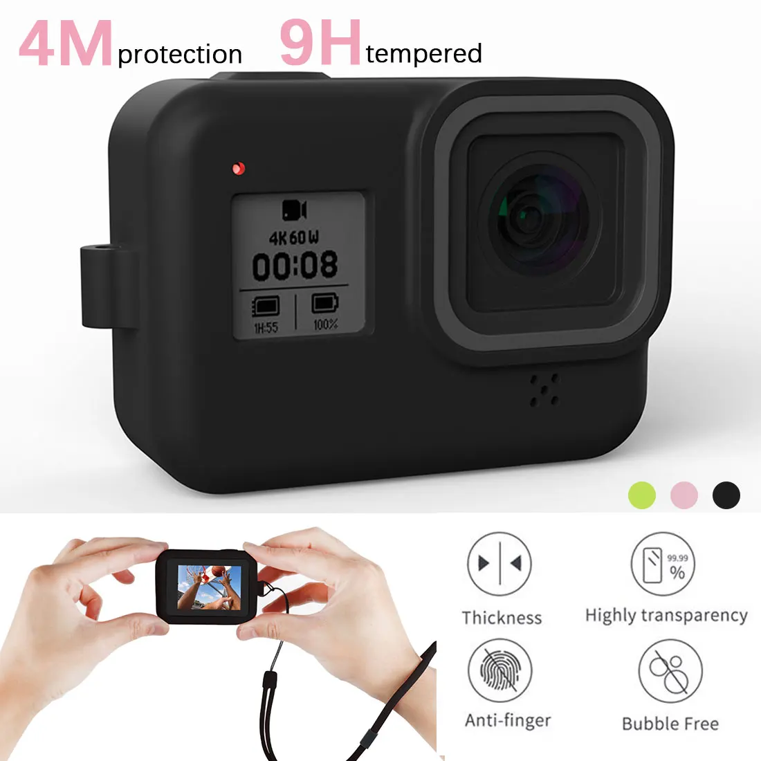Protective Silicone Case For Gopro Hero 8 Black Tempered Glass Screen Protector Film Lens Cap Cover Sports Camcorder Cases Aliexpress
