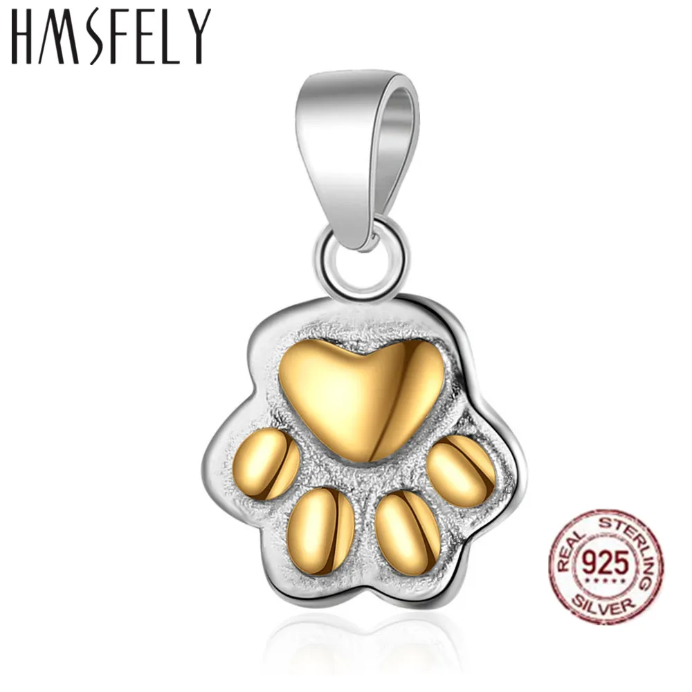 

HMSFELY Real 925 Sterling Silver Gold Dog Footprint Pendant DIY Charm Bracelet Dangles Findings For Women Necklace Jewelry Make