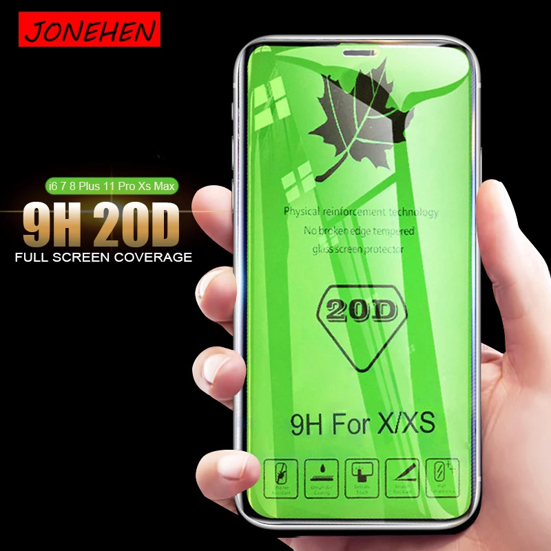 

20D Full Protective Cover Tempered Glass On For iPhone 6 7 6 6s 8 Plus 11 Pro XS Max XR Glass For iPhone 7 8 x Screen Protector