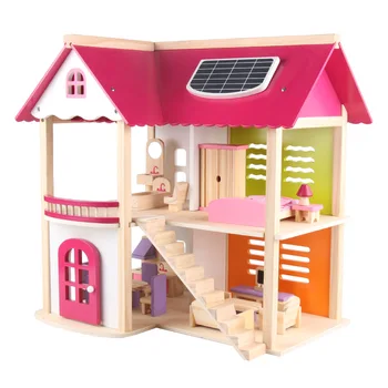 

Pink Princess Doll House Villa Wooden House Simulation House Game House DIY Puzzle Assembled Wooden Toy Girl Gift